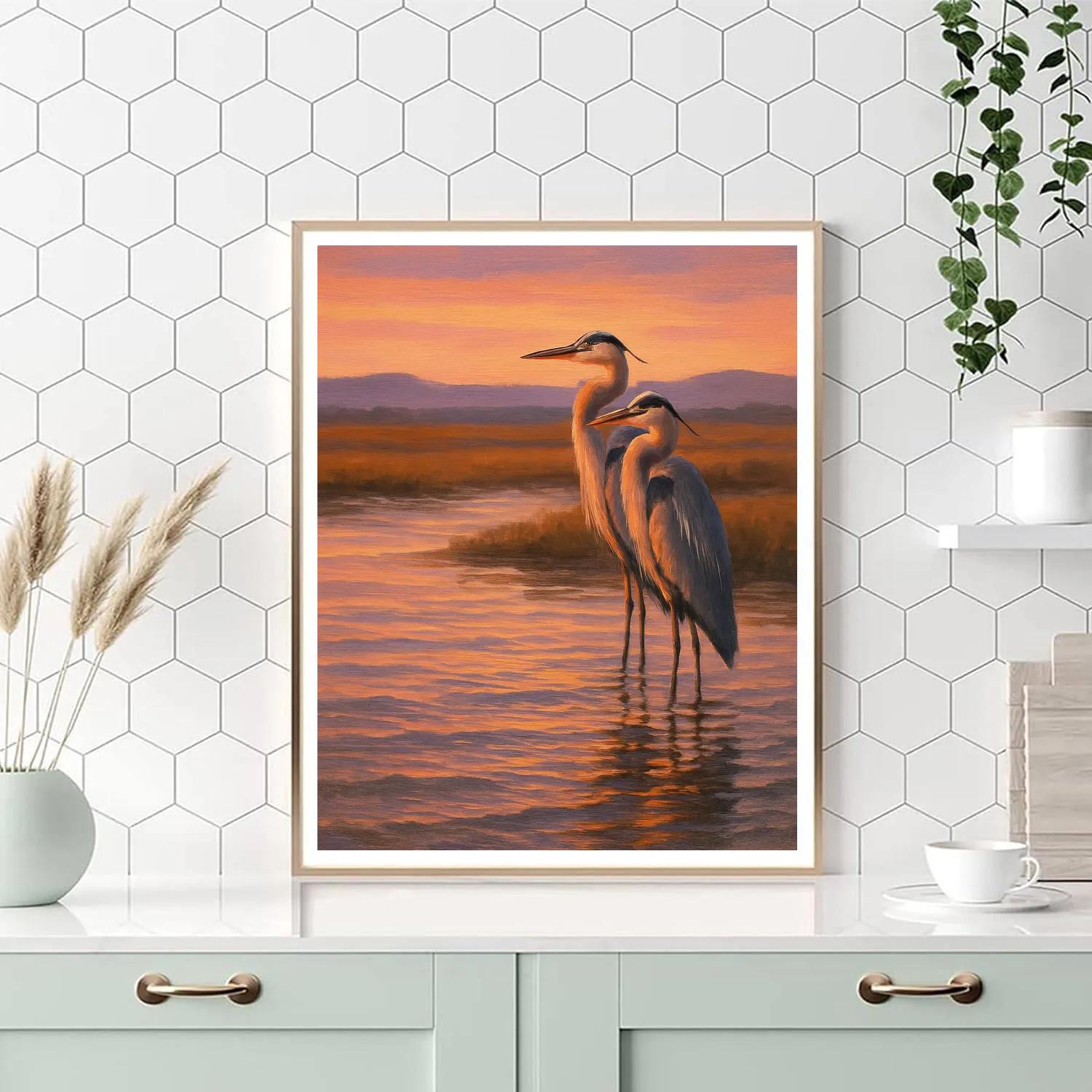 Herons At The Golden Estuary Painting by numbers kit