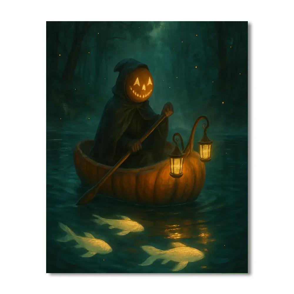 Lantern Boat On The Pumpkin Pond Numbered painting kits