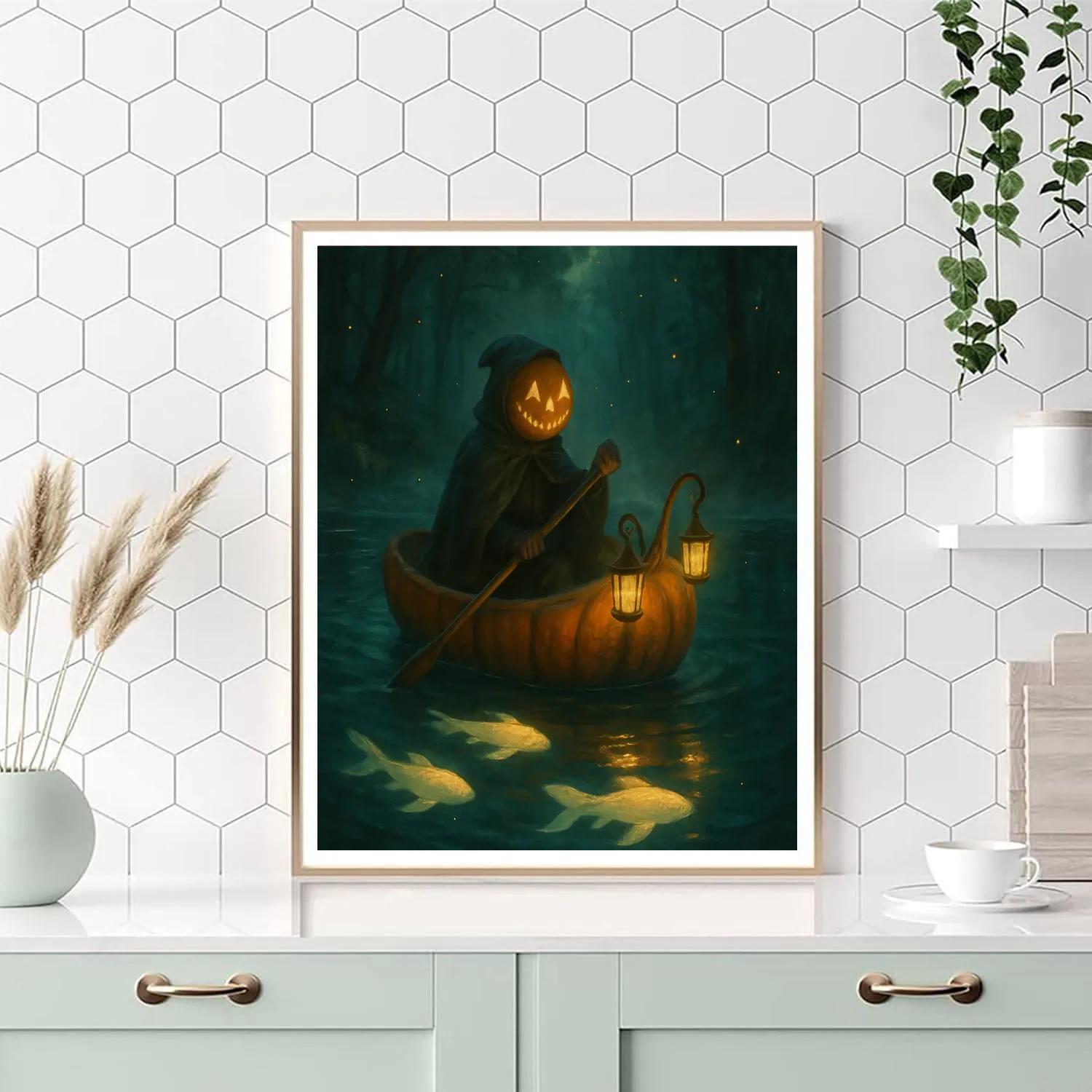 Lantern Boat On The Pumpkin Pond Numbered painting kits