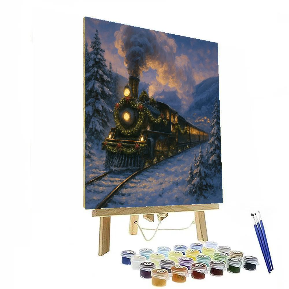 Festive Train Through Snowy Valley paint by numbers