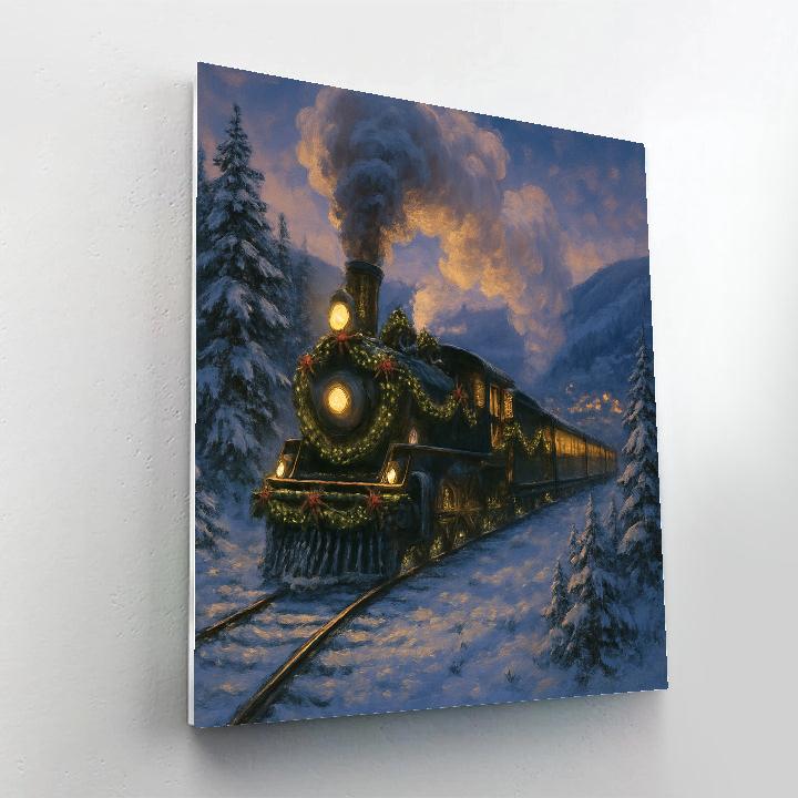 Festive Train Through Snowy Valley paint by numbers