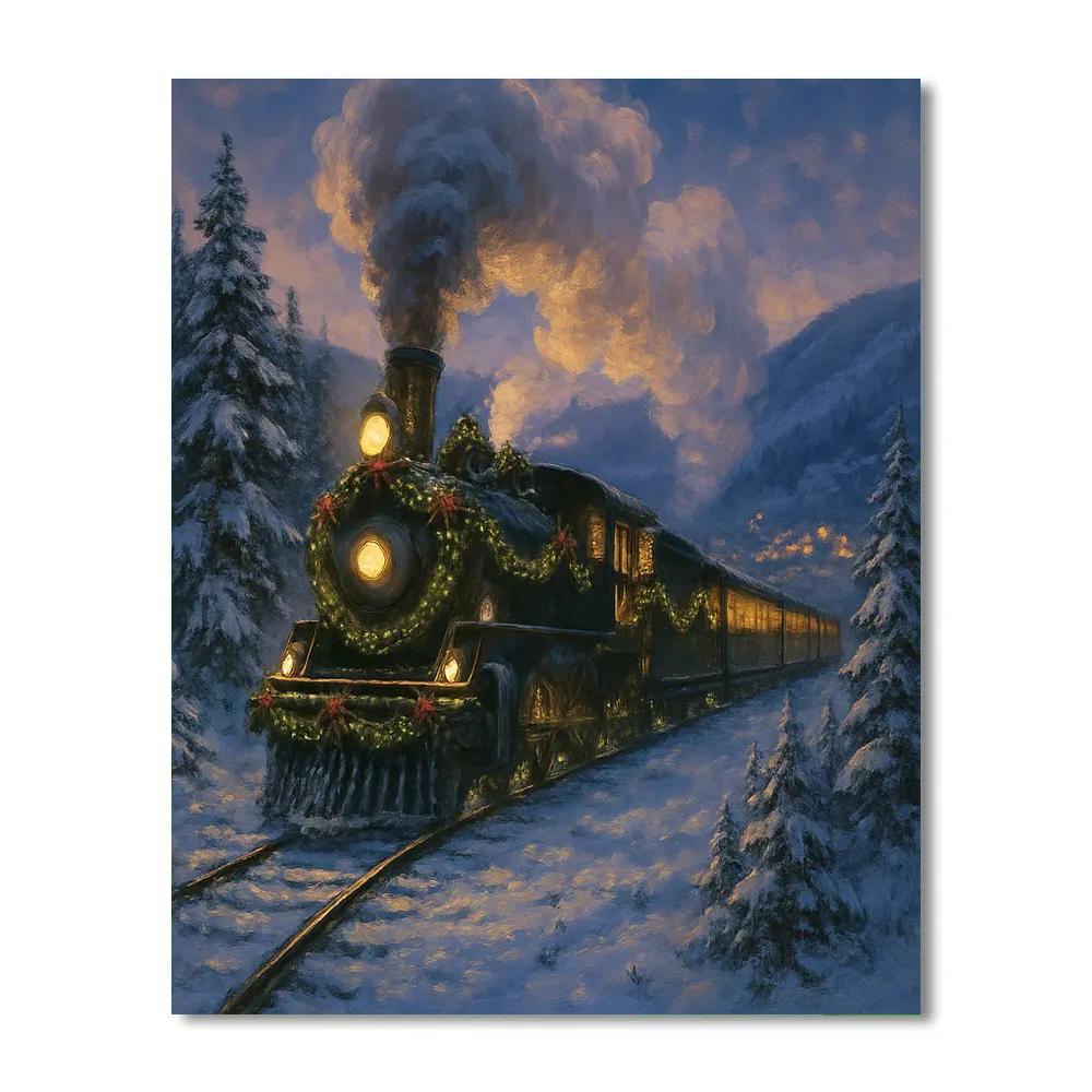 Festive Train Through Snowy Valley paint by numbers
