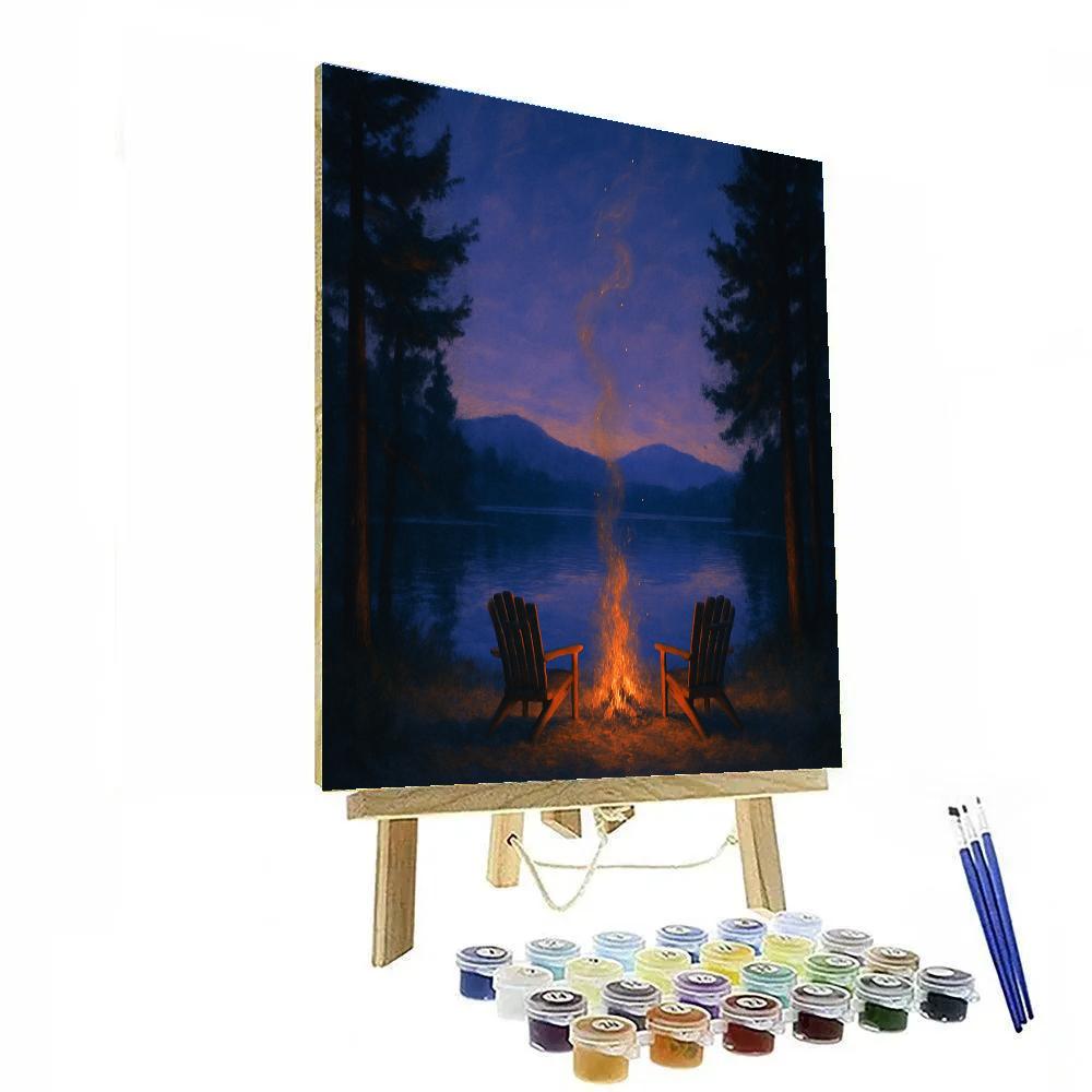 Evening Campfire Glow Across Mirror Lake Numbered painting kits