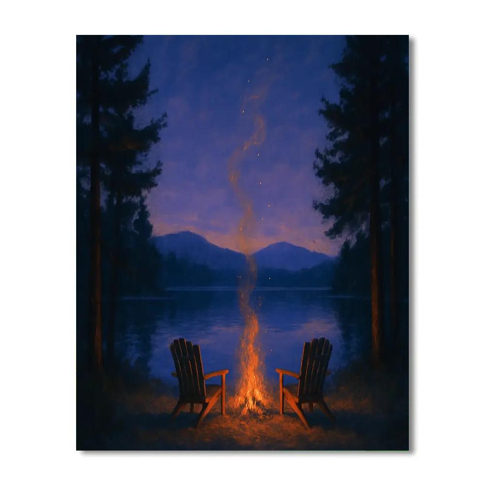 Evening Campfire Glow Across Mirror Lake Numbered painting kits