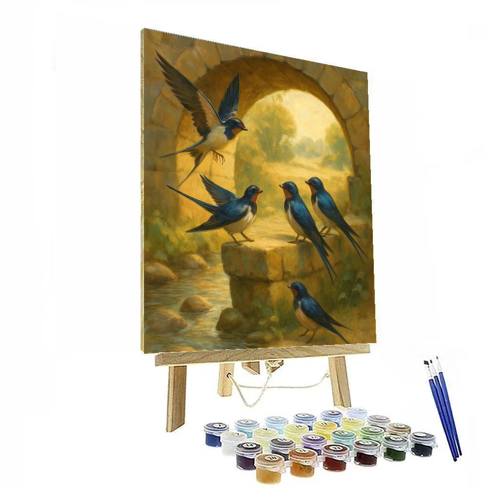 Barn Swallows Under The Old Bridge DIY paint by numbers