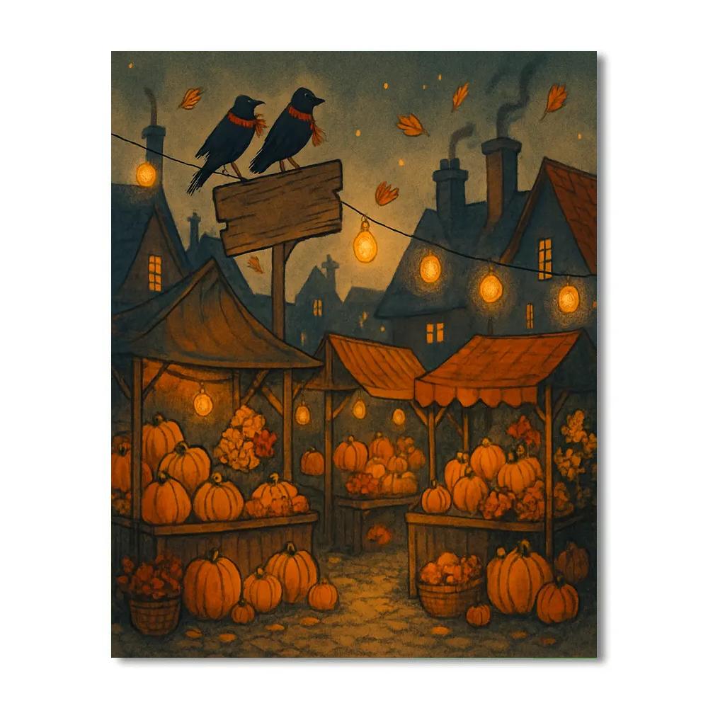 Cozy Crow Roost Above The Pumpkin Market Number painting
