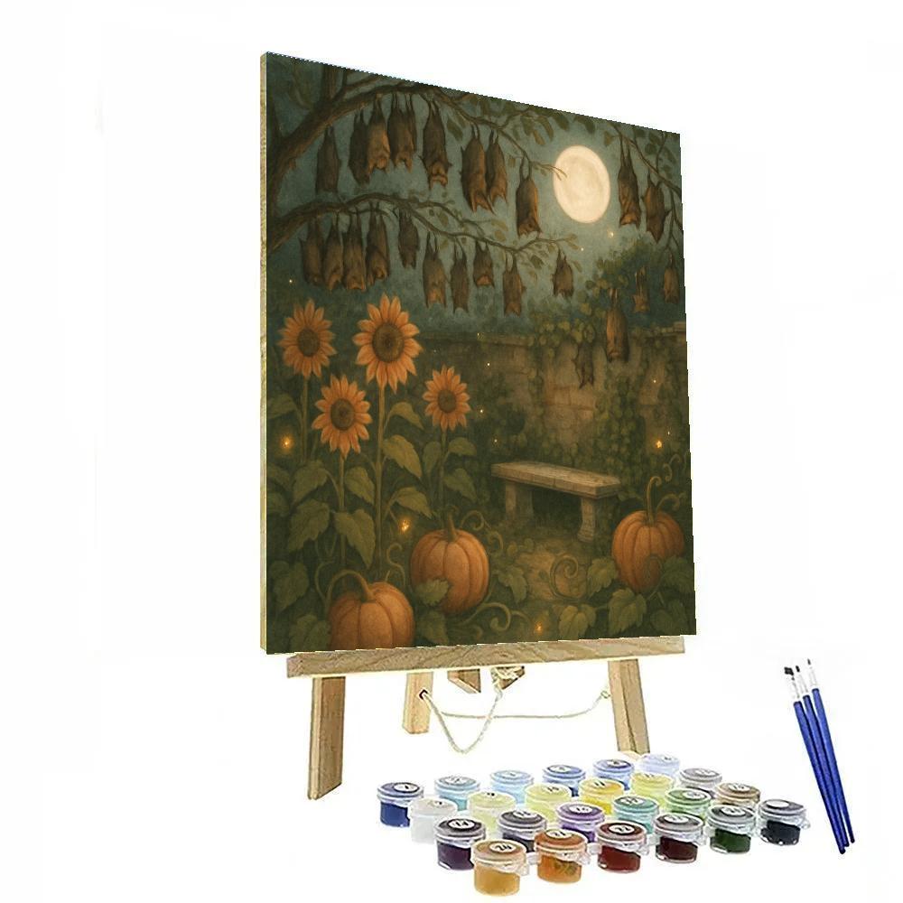 Moonlit Garden Of Sleepy Bats Numbered painting kits