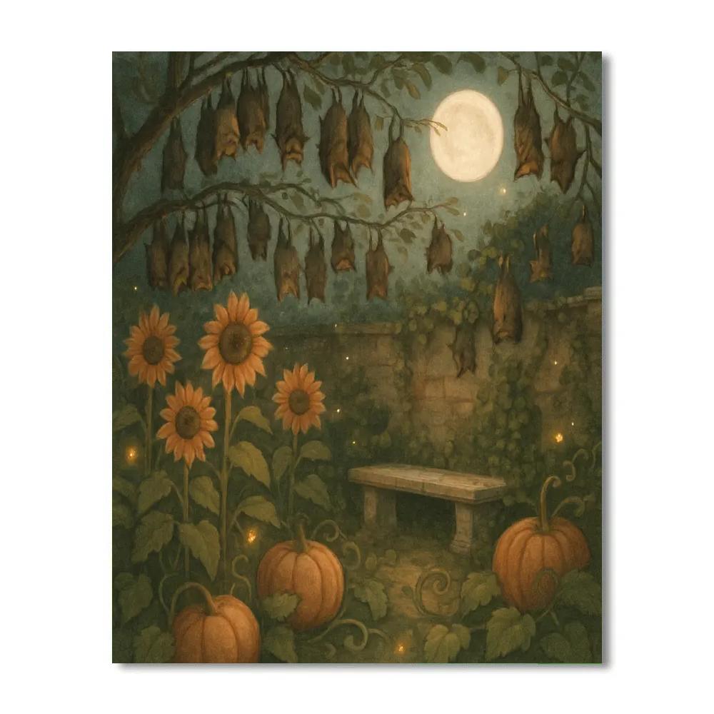 Moonlit Garden Of Sleepy Bats Numbered painting kits
