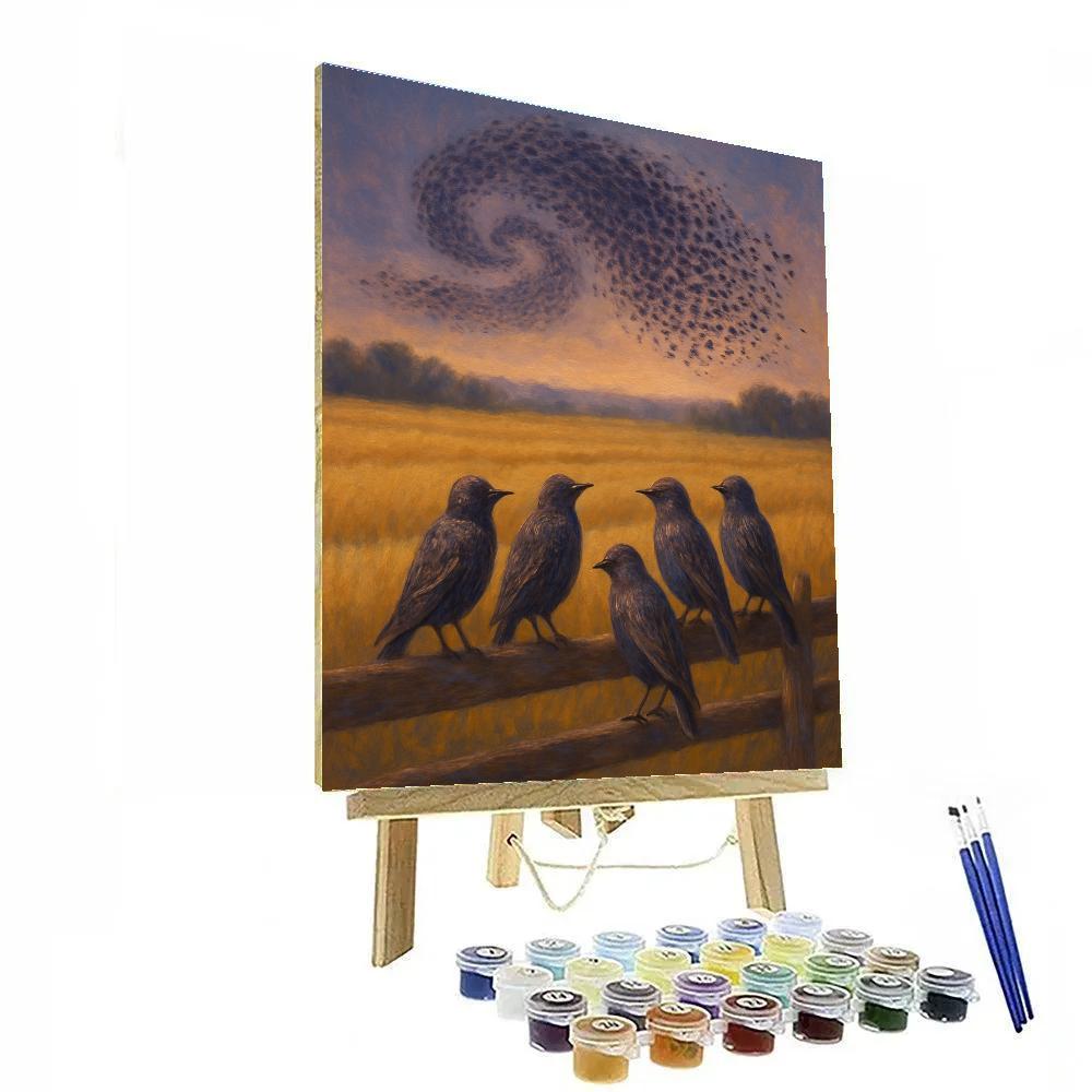 Starlings Over The Amber Wheatfield Number painting