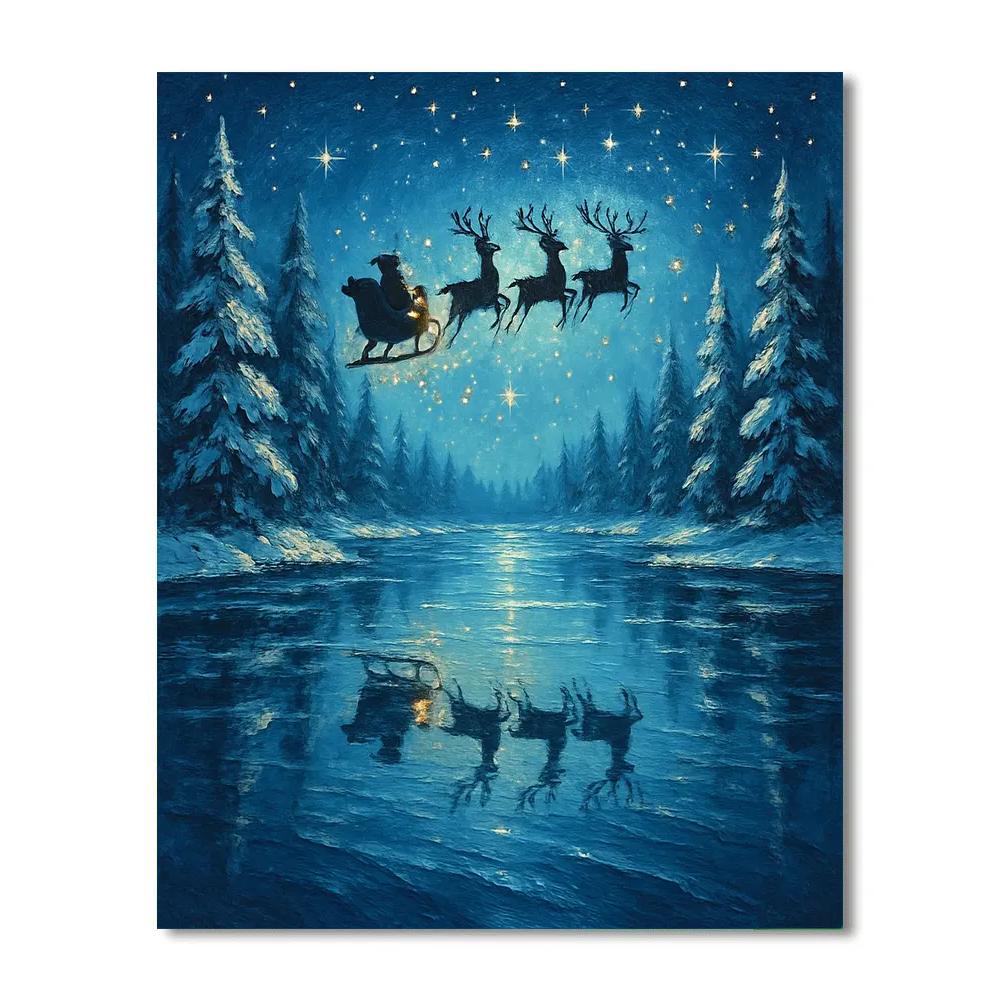 Santa Crossing The Moonlit Lake Numbered painting kits
