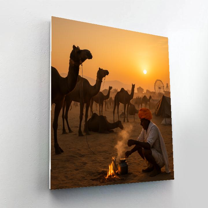 Pushkar Camel Fair Sunrise Campsite Paint by numbers art