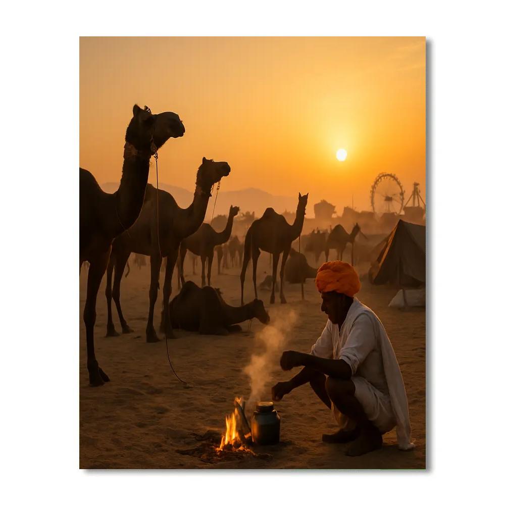 Pushkar Camel Fair Sunrise Campsite Paint by numbers art