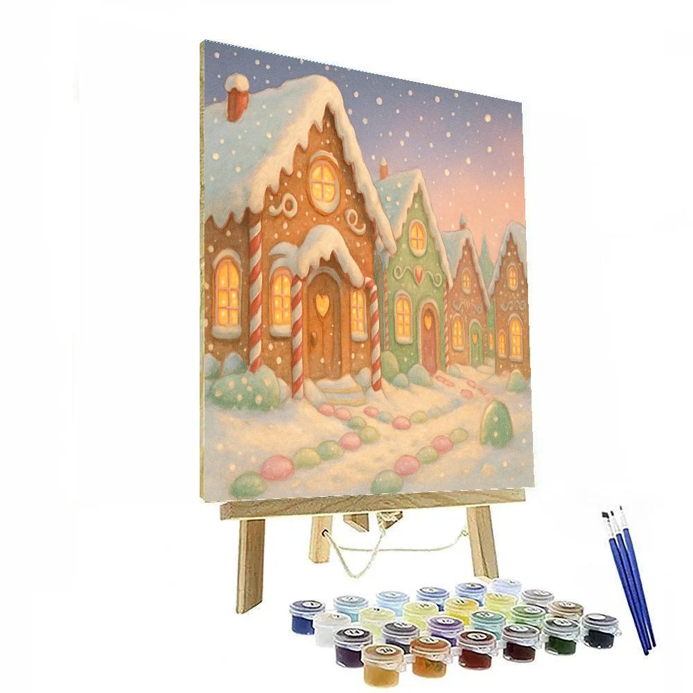 Gingerbread Street In Winter Twilight painting number kit