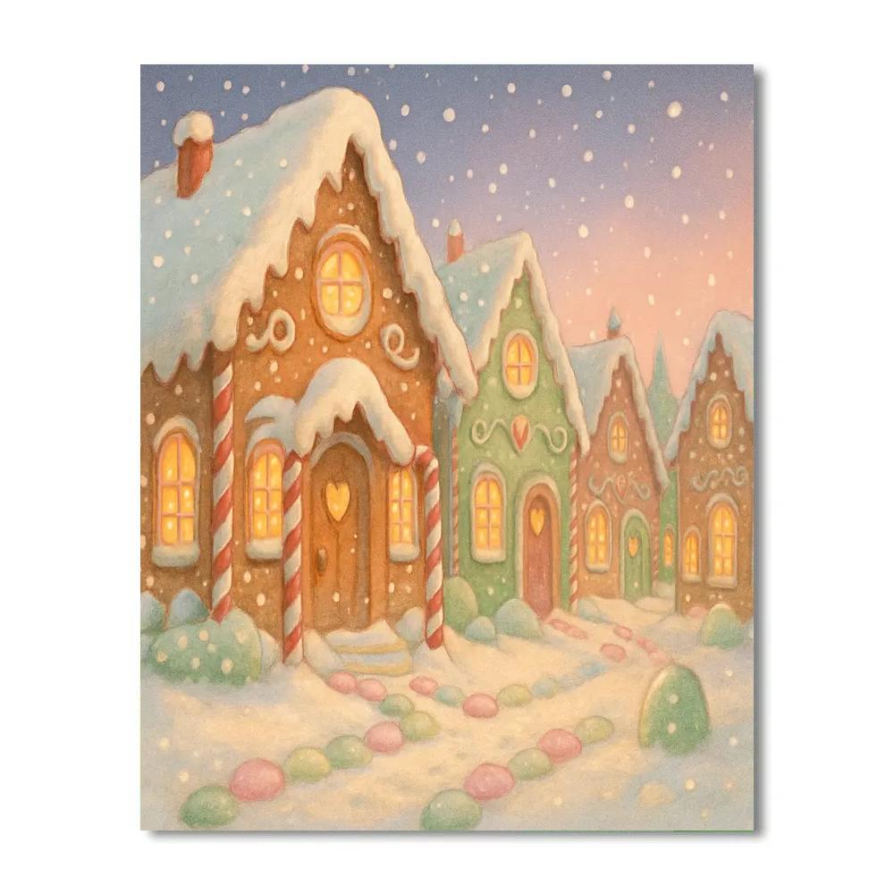 Gingerbread Street In Winter Twilight painting number kit