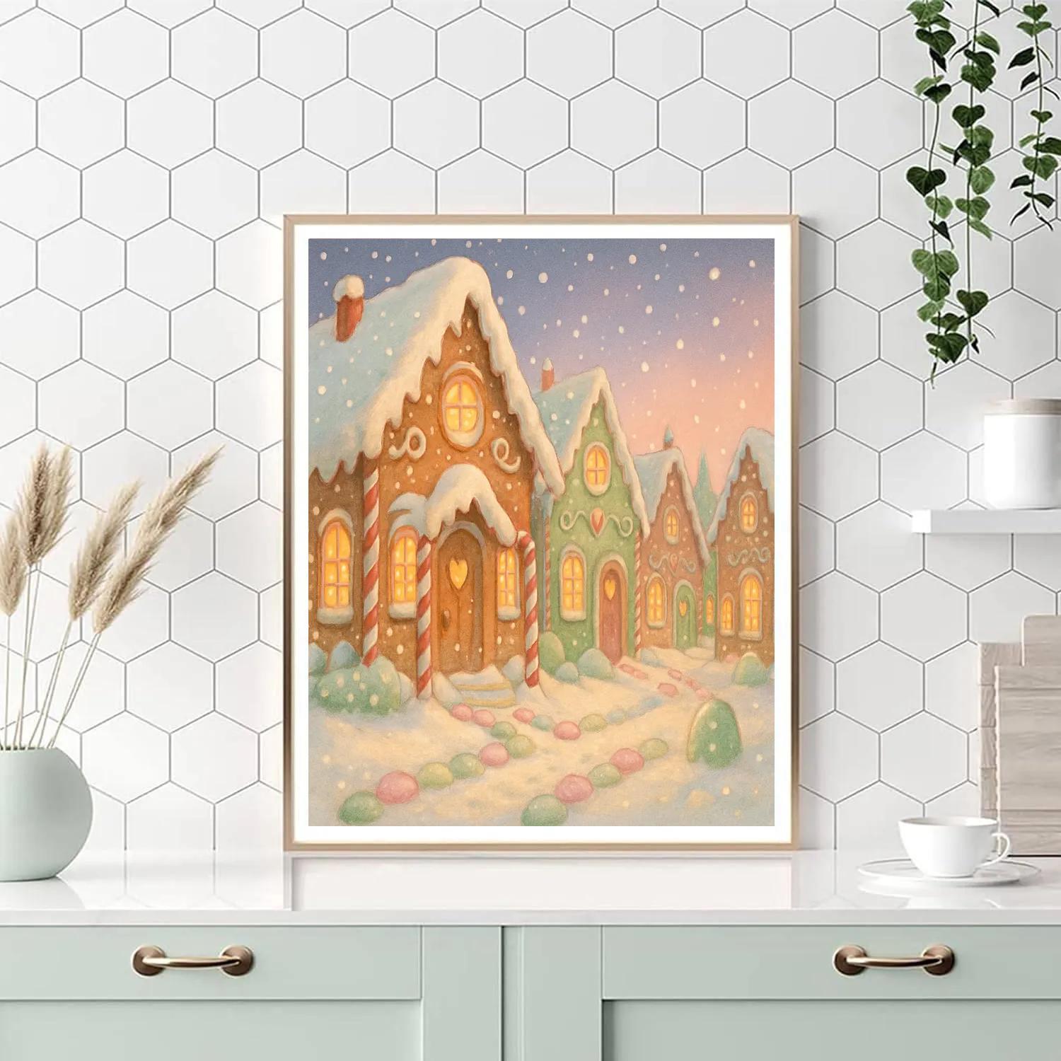 Gingerbread Street In Winter Twilight painting number kit