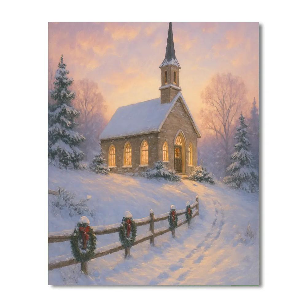 Frosty Church At Winter Dawn Paint by numbers kits