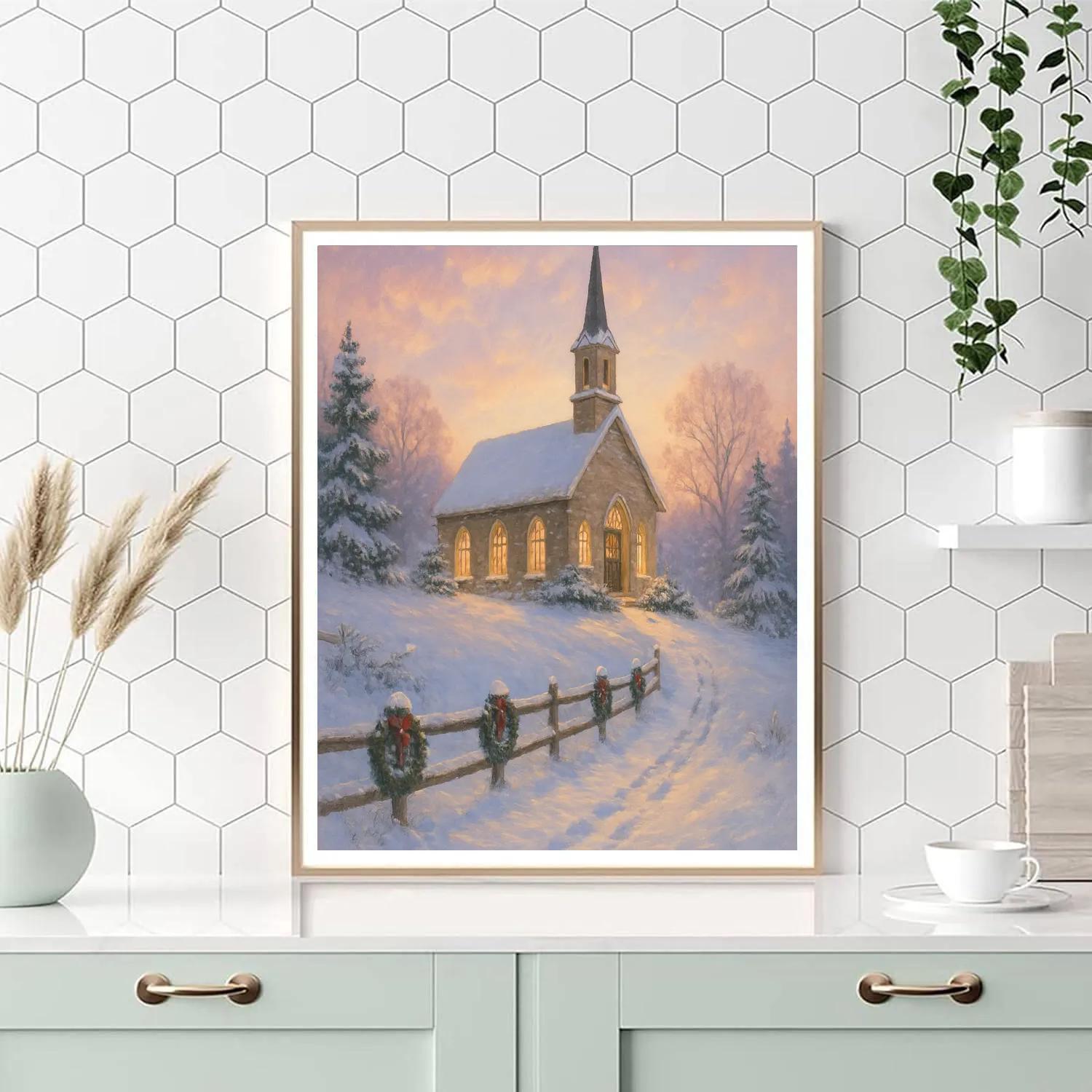 Frosty Church At Winter Dawn Paint by numbers kits