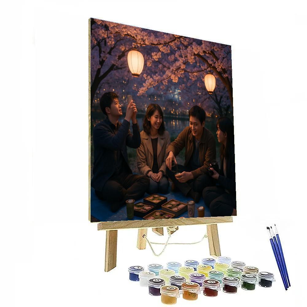 Hanami Evening Picnic Under Sakura In Tokyo Number painting