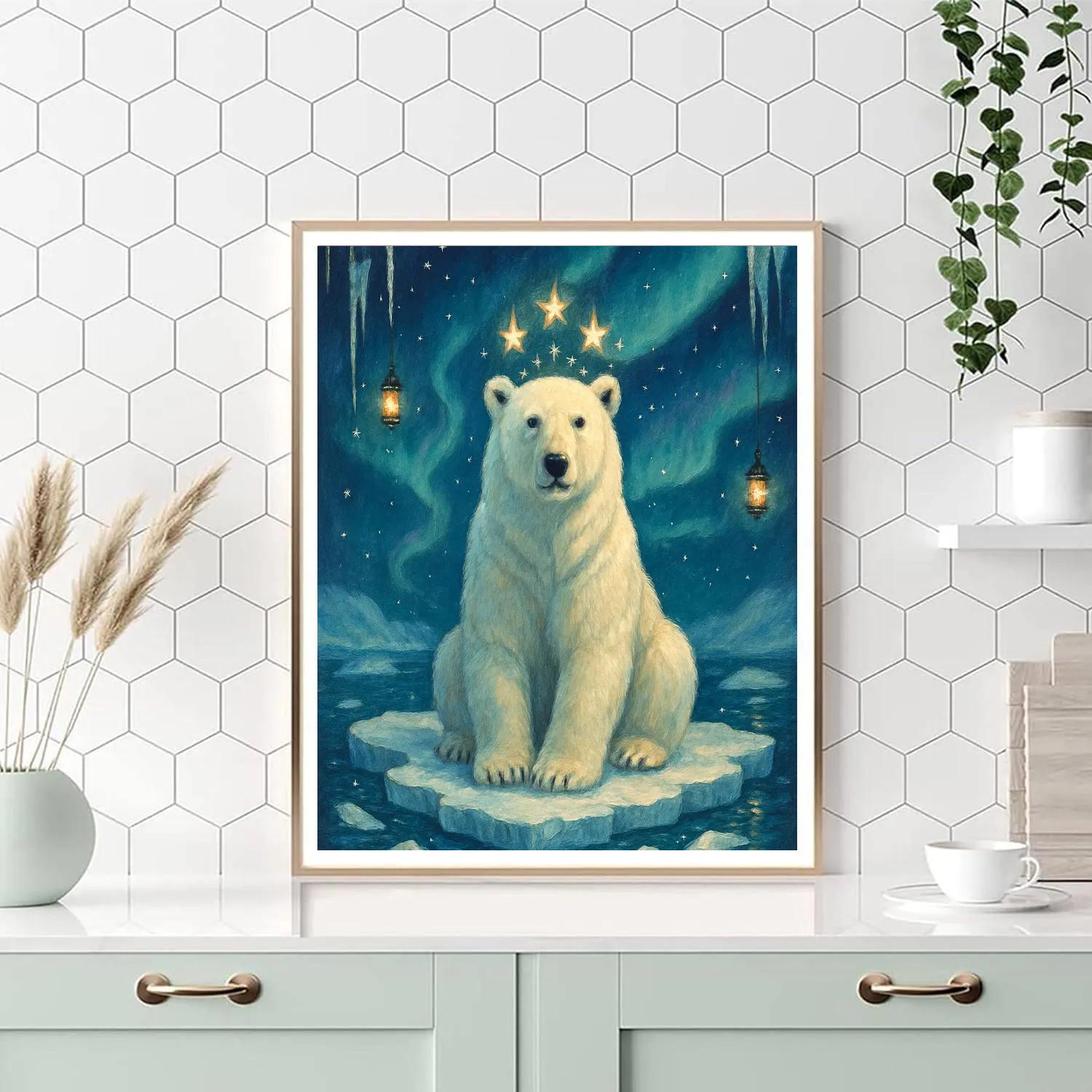 Star Crowned Polar Bear On Ice Floe Paint by numbers art