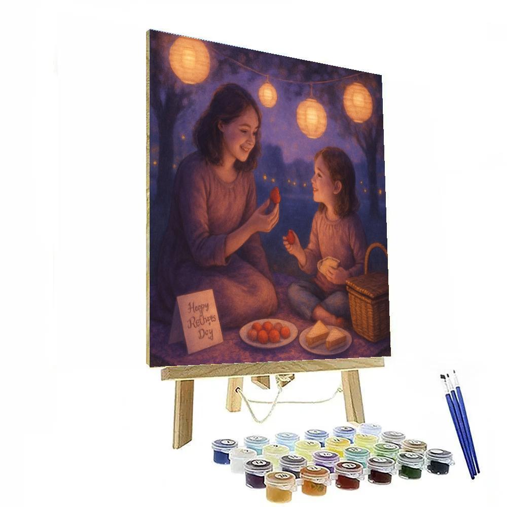 Mothers Day Picnic Under Lanterns paint by color