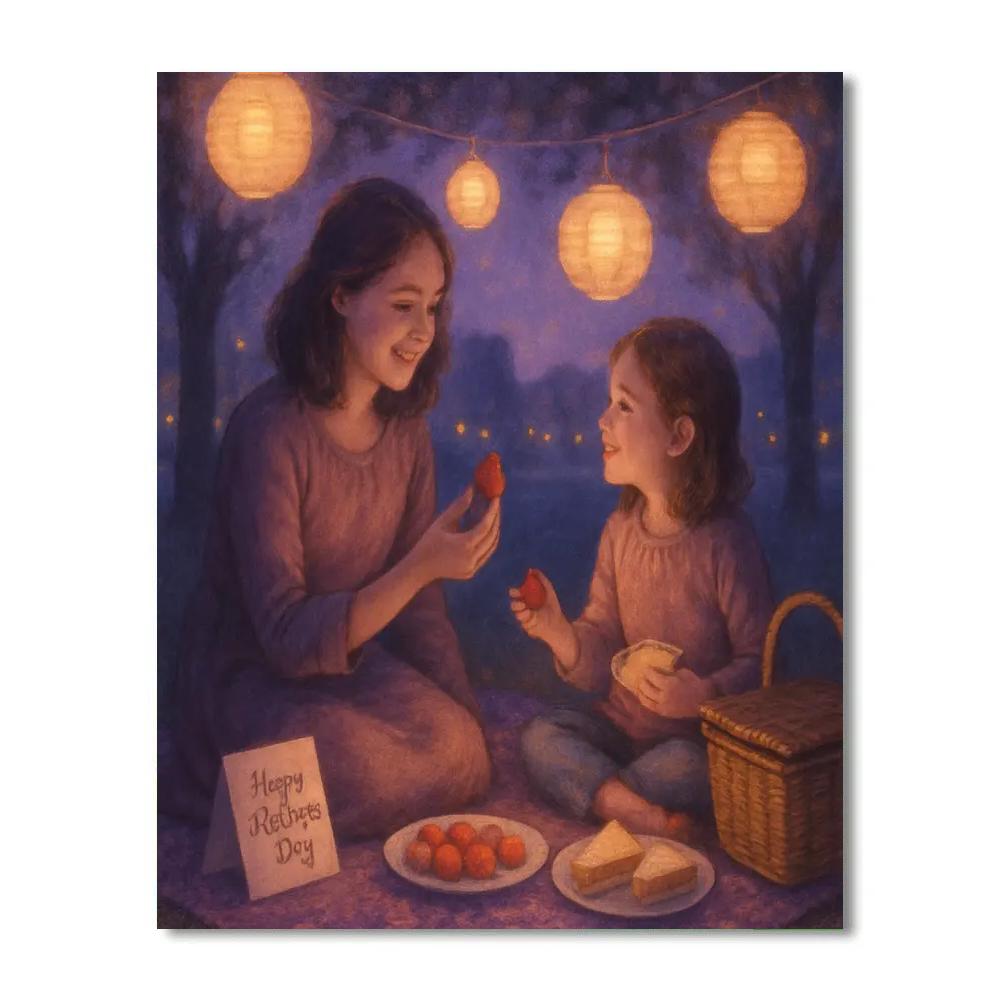 Mothers Day Picnic Under Lanterns paint by color