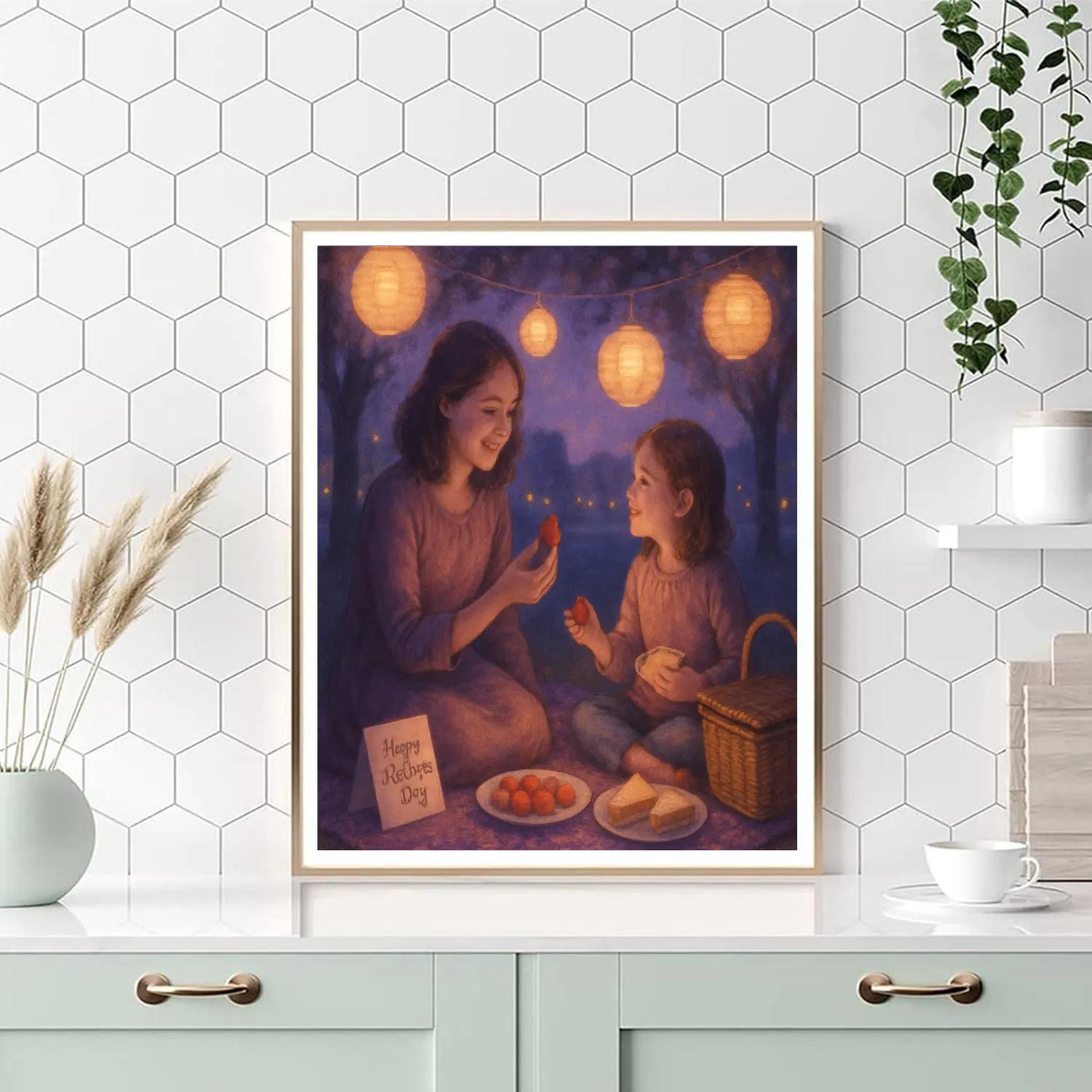 Mothers Day Picnic Under Lanterns paint by color