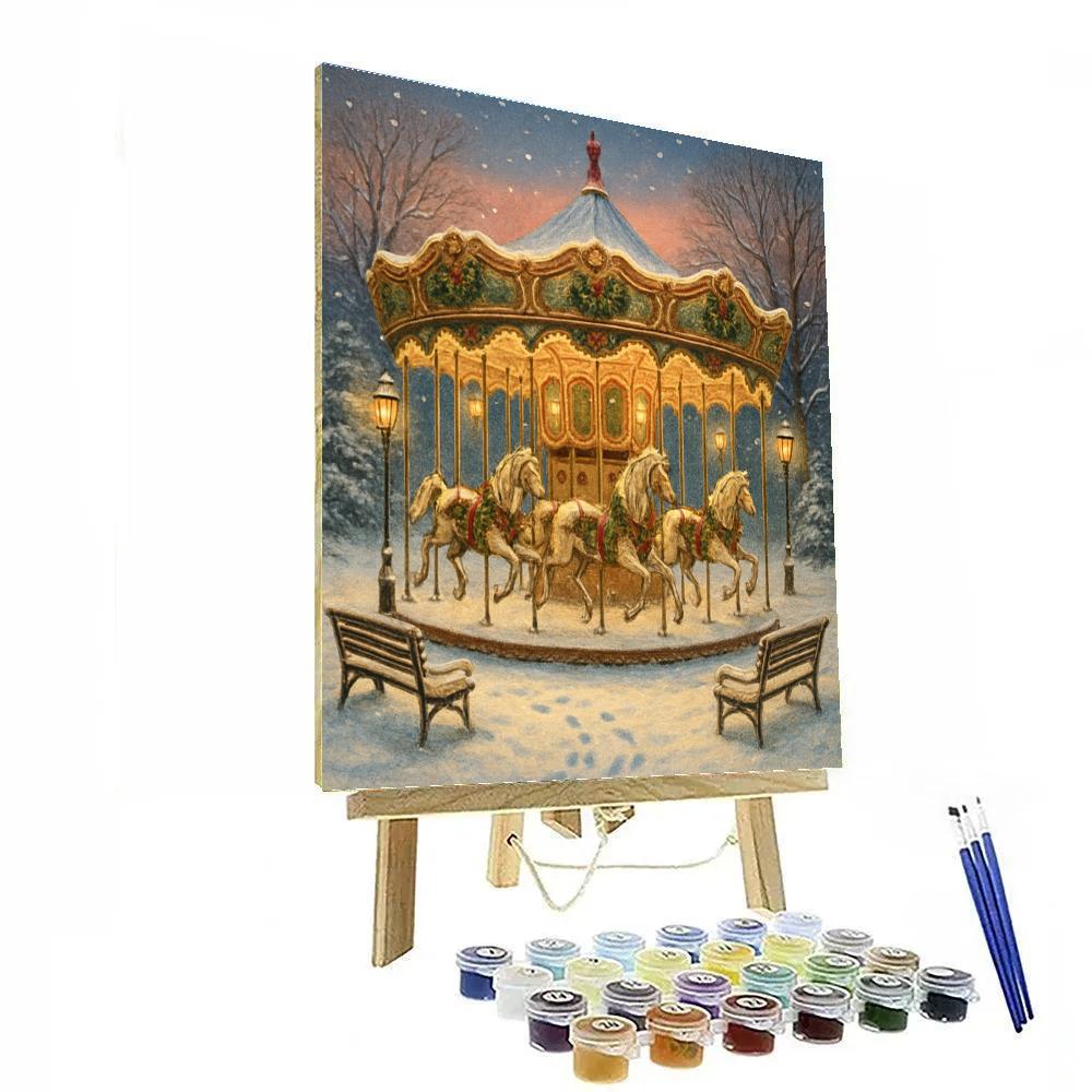 Snowy Carousel In The Park Number painting