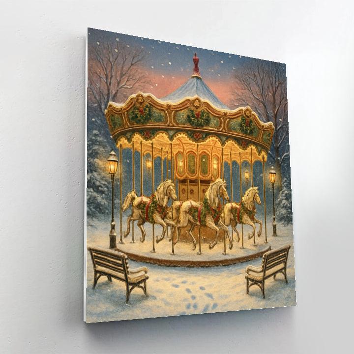 Snowy Carousel In The Park Number painting