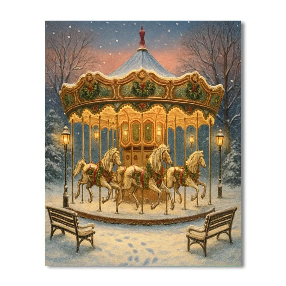 Snowy Carousel In The Park Number painting