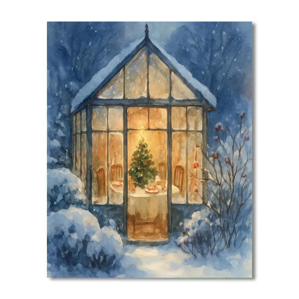 Holiday Tea Party In The Winter Greenhouse DIY paint by numbers