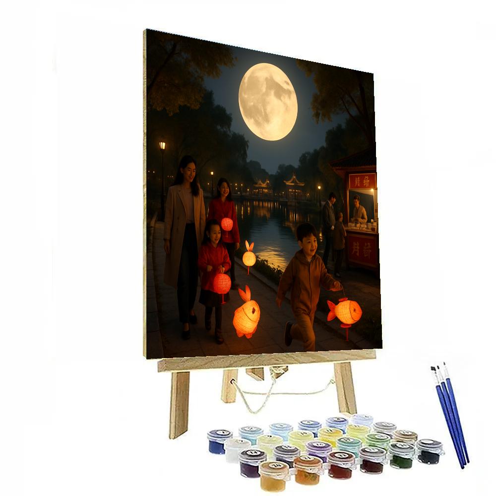 Chinese Mid Autumn Festival Lantern Walk Number painting