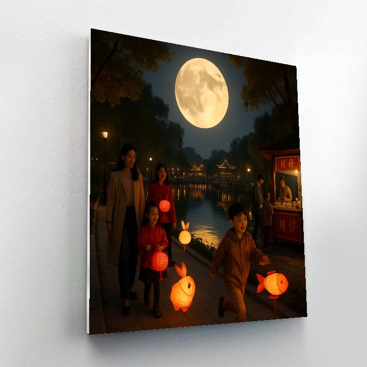 Chinese Mid Autumn Festival Lantern Walk Number painting