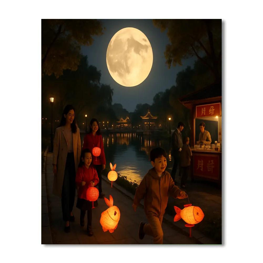 Chinese Mid Autumn Festival Lantern Walk Number painting