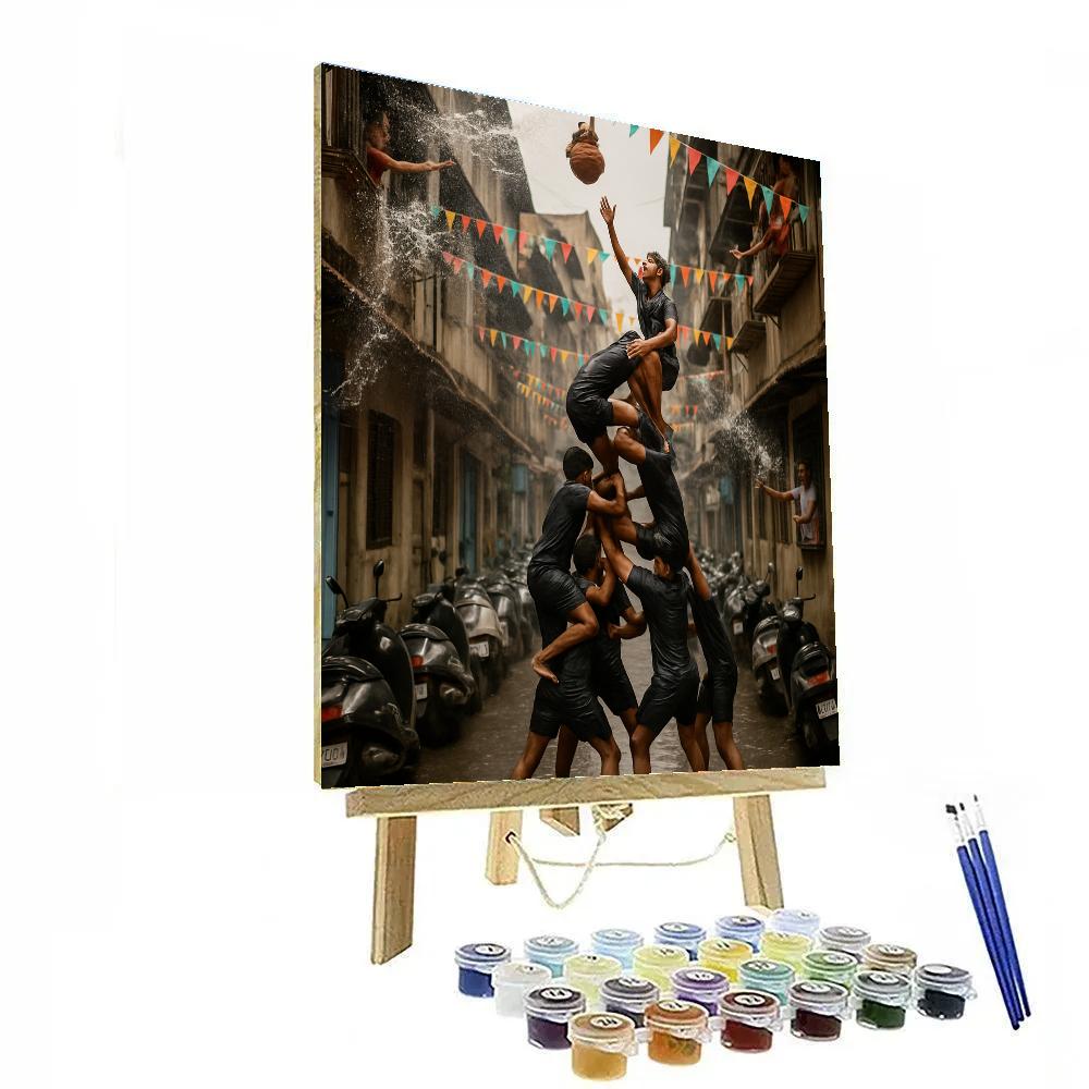Krishna Janmashtami Dahi Handi Pyramid In Mumbai Numbered painting kits