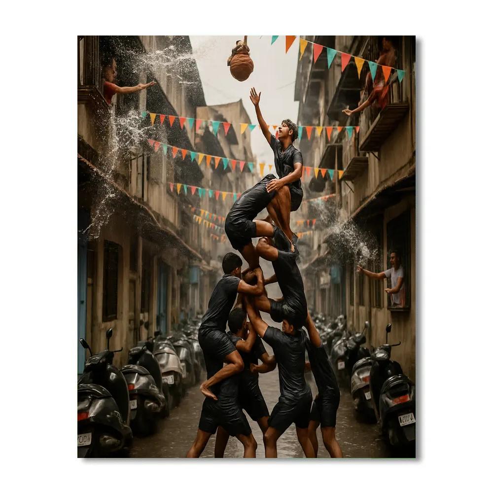 Krishna Janmashtami Dahi Handi Pyramid In Mumbai Numbered painting kits