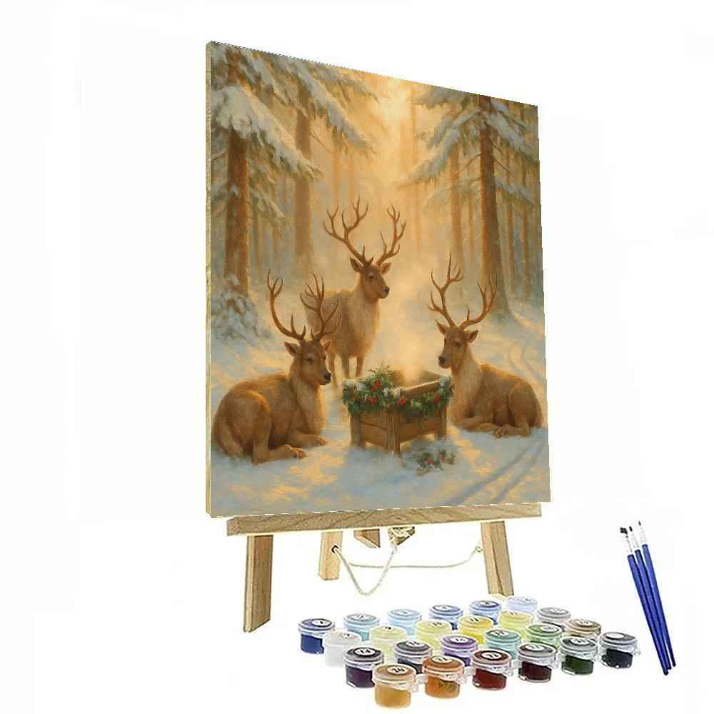 Reindeer Rest Stop At Forest Clearing Number painting