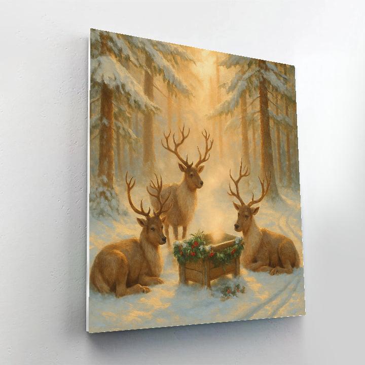 Reindeer Rest Stop At Forest Clearing Number painting