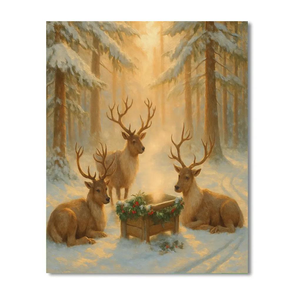 Reindeer Rest Stop At Forest Clearing Number painting