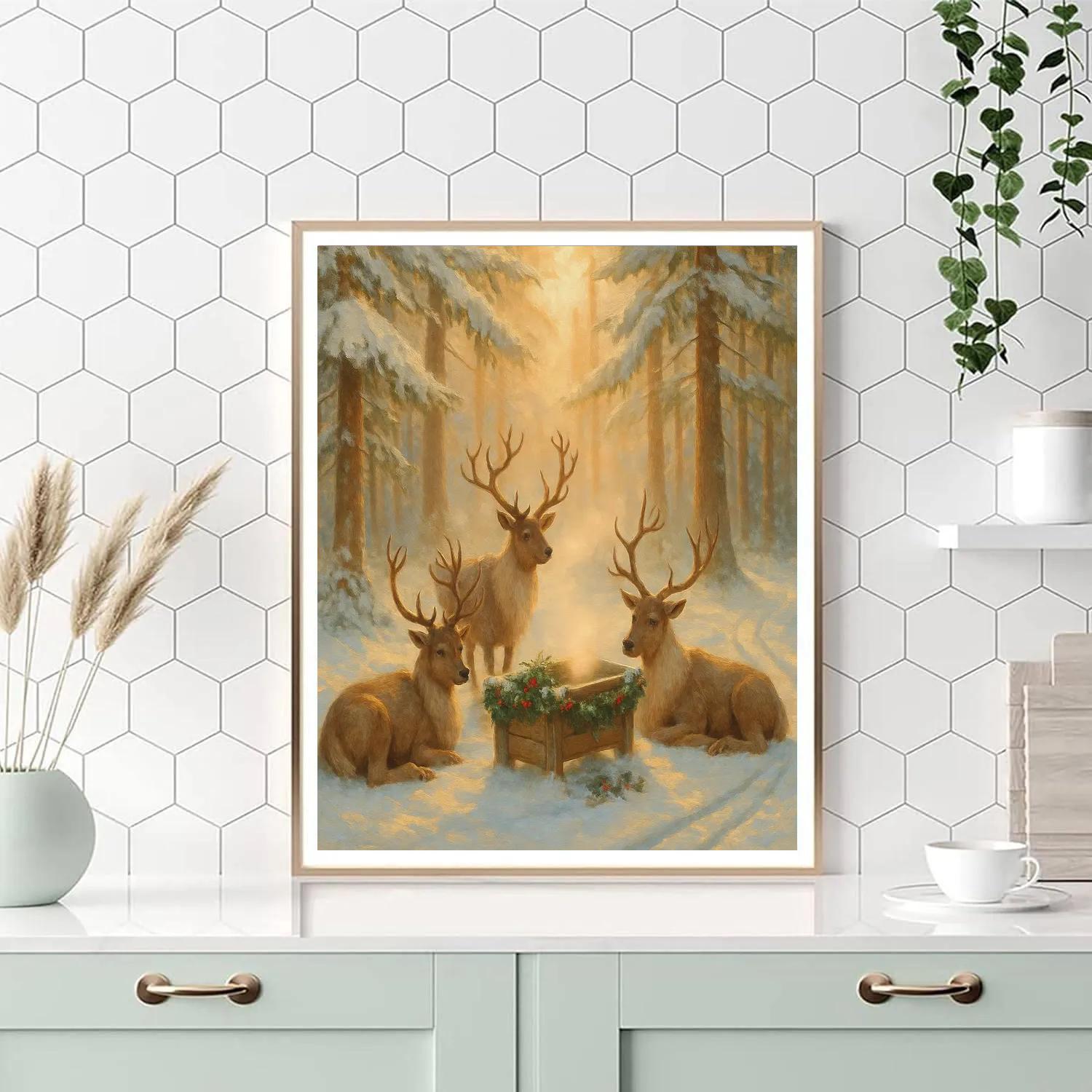 Reindeer Rest Stop At Forest Clearing Number painting