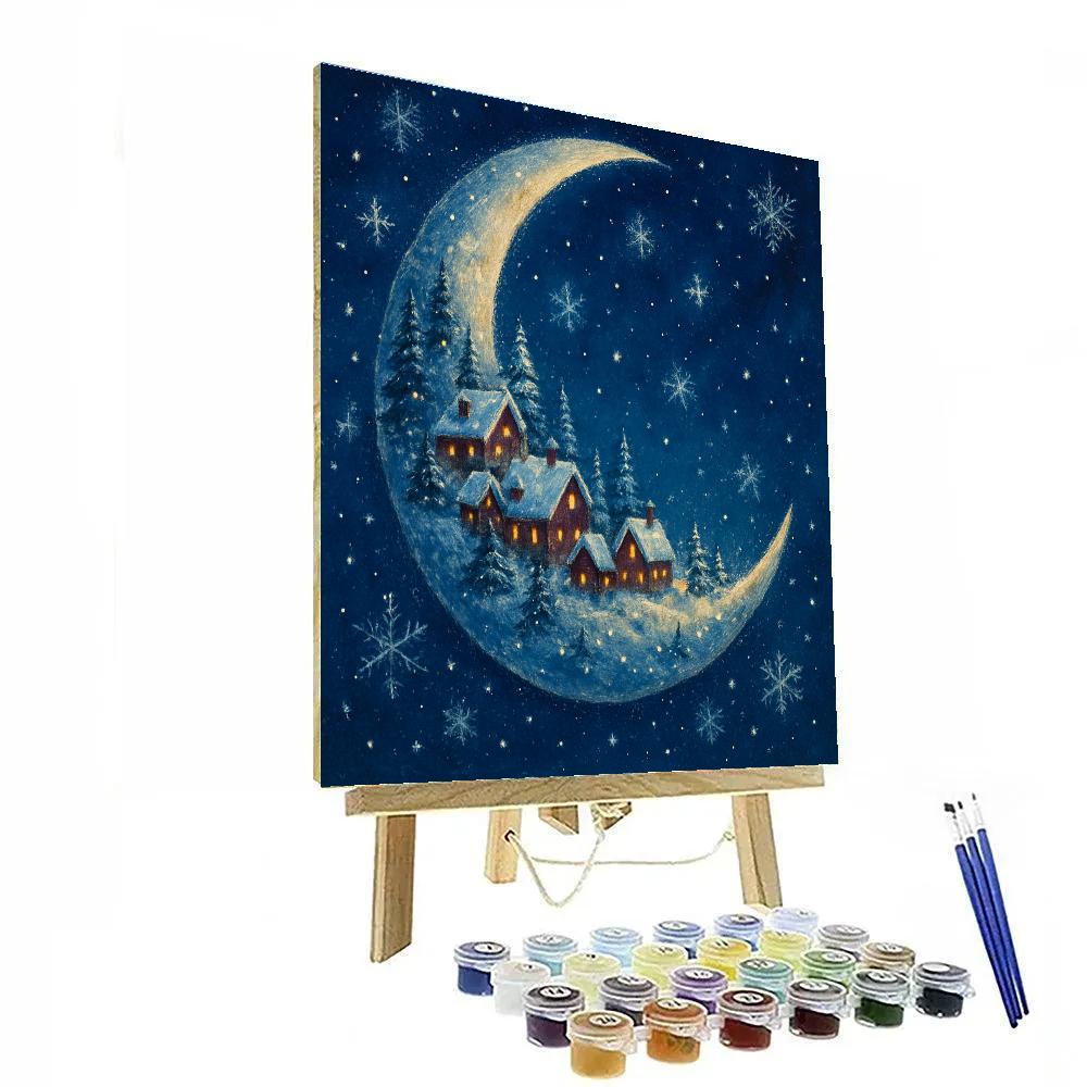 Frosted Village On A Crescent Moon paint by color