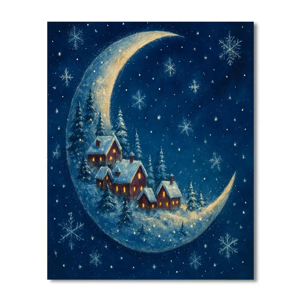 Frosted Village On A Crescent Moon paint by color