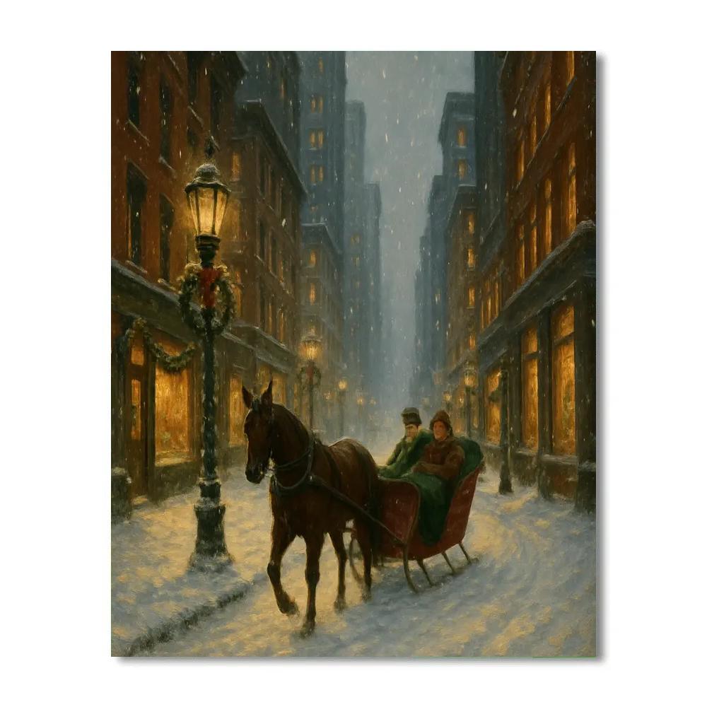 Holiday Sleigh Ride Through City Streets Numbered painting kits