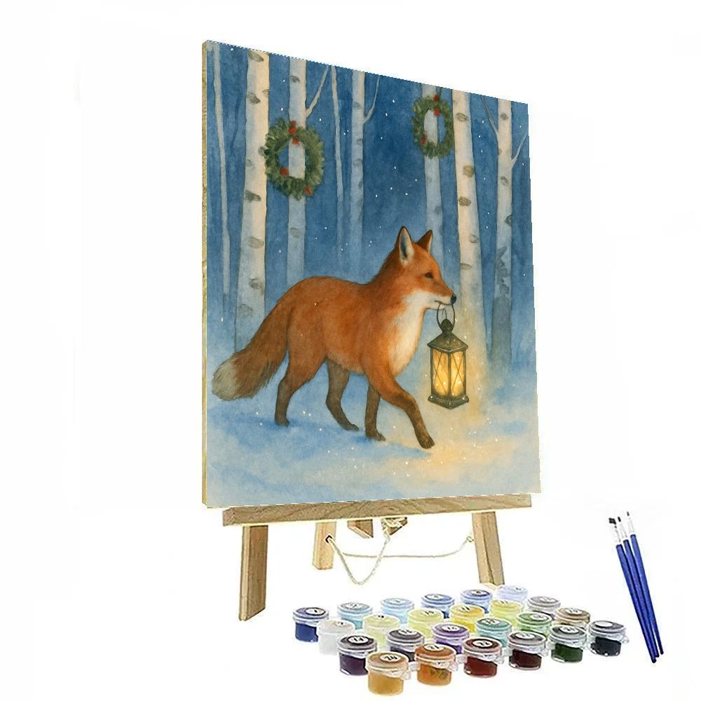 Lantern Fox In Winter Birch Grove Paint by numbers art