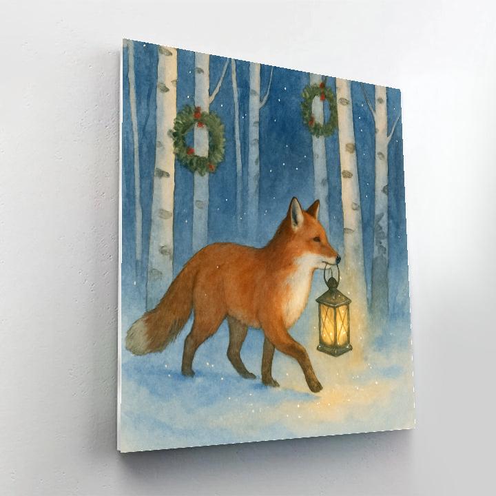 Lantern Fox In Winter Birch Grove Paint by numbers art