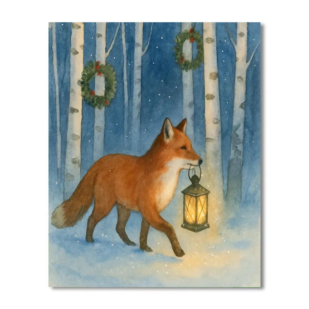 Lantern Fox In Winter Birch Grove Paint by numbers art