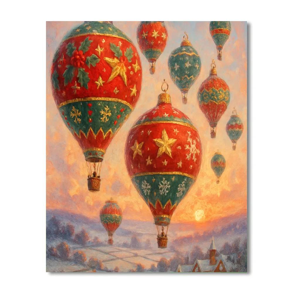 Christmas Hot Air Balloons At Dawn paint by color
