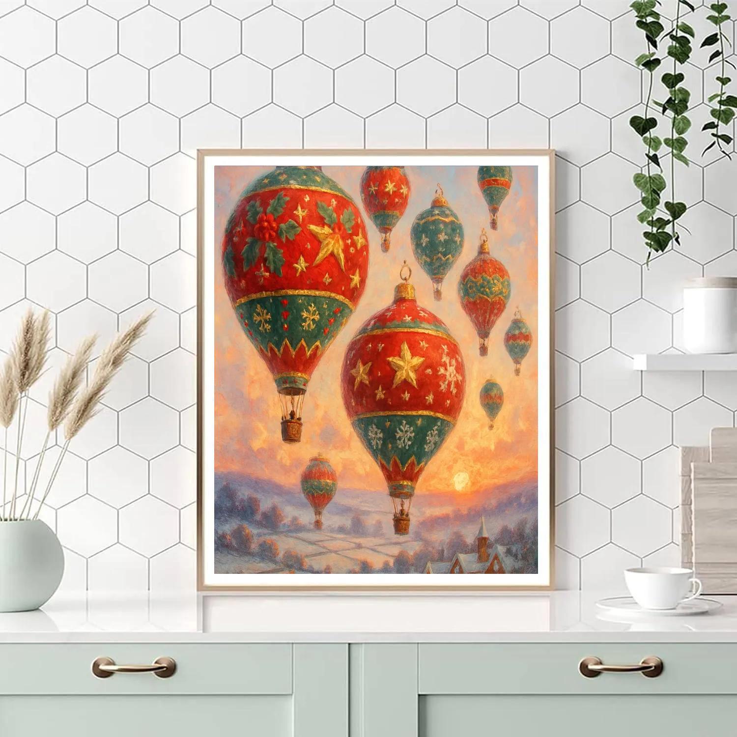 Christmas Hot Air Balloons At Dawn paint by color