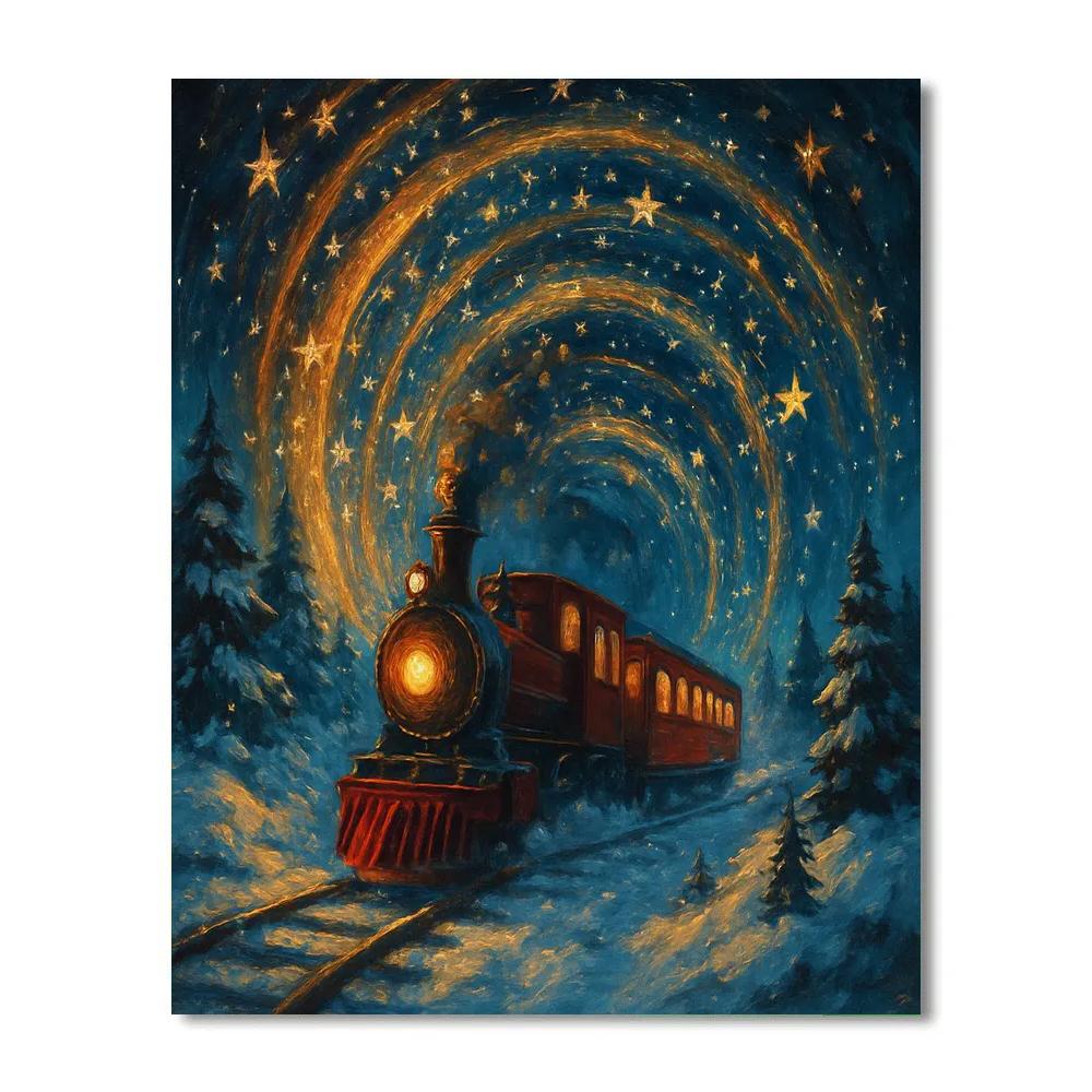 Christmas Train Through Star Tunnel DIY paint by numbers