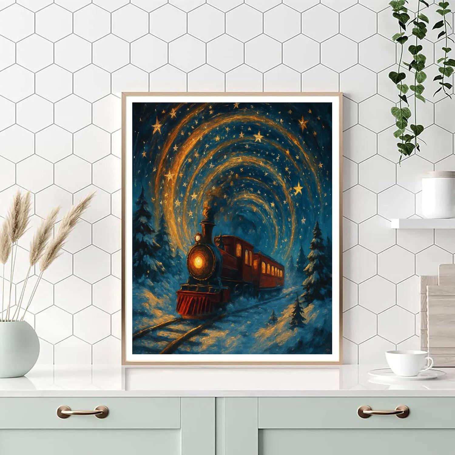 Christmas Train Through Star Tunnel DIY paint by numbers