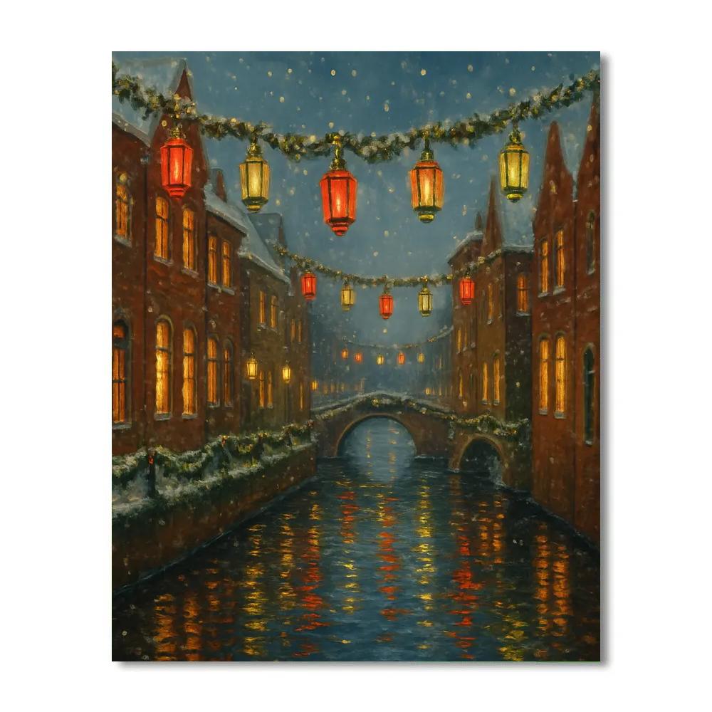 Christmas Lanterns Over Canal Bridges Number painting